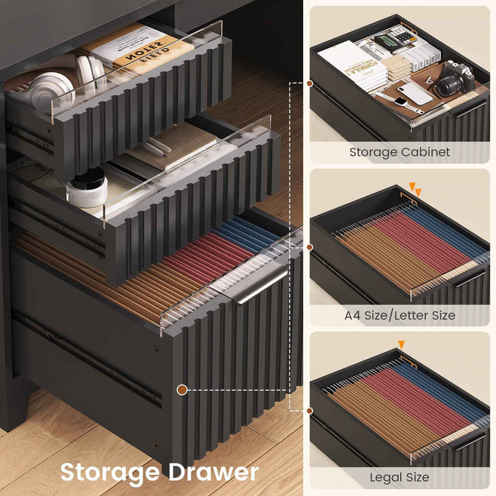 SEDETA 55.1 Inch Fluted Office Desk Modern Light Luxury Executive Desk Computer Desk with Power outlets 6 Drawers Acrylic File Drawers