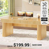 SEDETA® 59 Inch Light Luxury Fluted Computer Desk Wood Modern Office Executive Desk Writing Desk with 2 Drawers Storage Power Strip