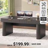 SEDETA® 59 Inch Light Luxury Fluted Computer Desk Wood Modern Office Executive Desk Writing Desk with 2 Drawers Storage Power Strip