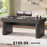 SEDETA | 59 Inch Fluted Executive Desk with 2 Drawers Computer Desk with Storage and Power Strip Wood Writing Desk for Home Office