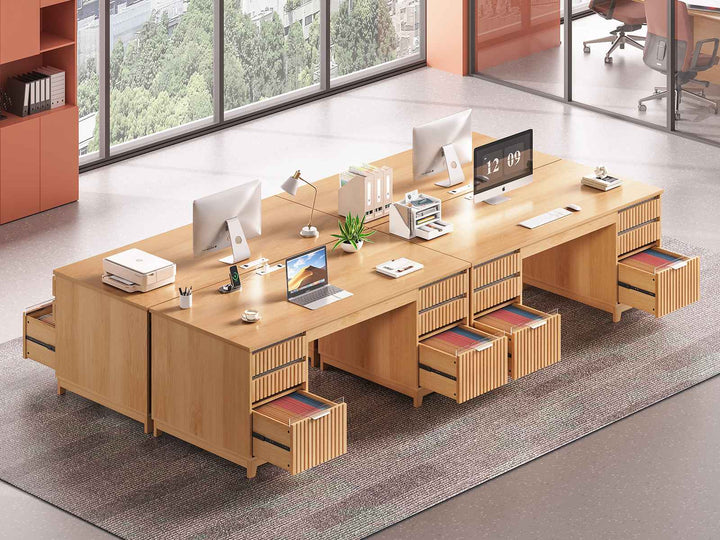 SEDETA 55.1 Inch Fluted Office Desk Modern Light Luxury Executive Desk Computer Desk with Power outlets 6 Drawers Acrylic File Drawers