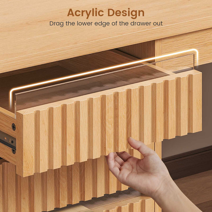 SEDETA 55.1 Inch Fluted Office Desk Modern Light Luxury Executive Desk Computer Desk with Power outlets 6 Drawers Acrylic File Drawers