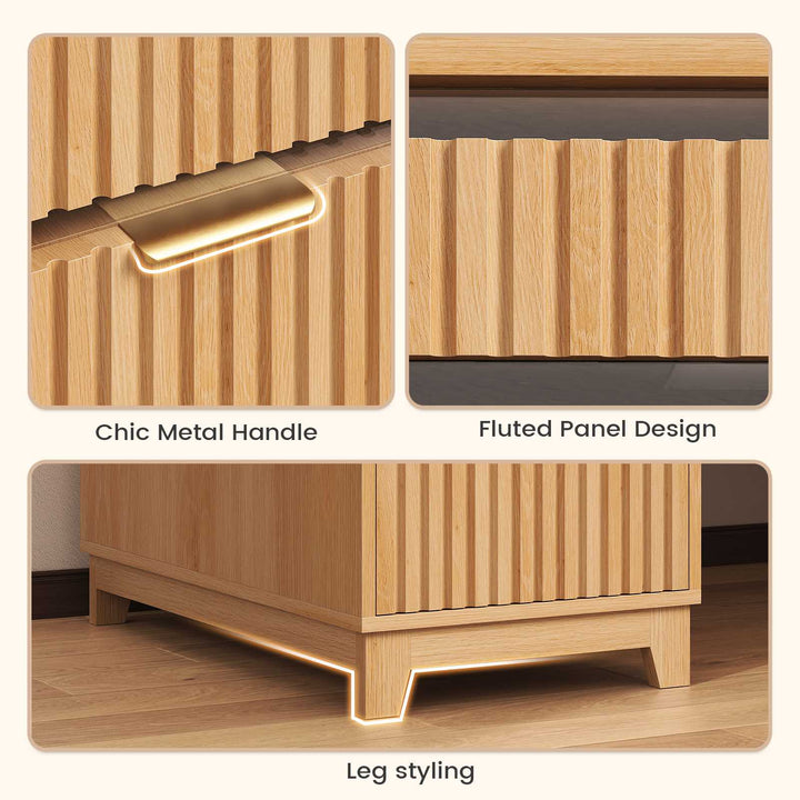 SEDETA 55.1 Inch Fluted Office Desk Modern Light Luxury Executive Desk Computer Desk with Power outlets 6 Drawers Acrylic File Drawers