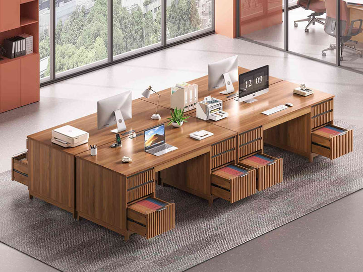 SEDETA 55.1 Inch Fluted Office Desk Modern Light Luxury Executive Desk Computer Desk with Power outlets 6 Drawers Acrylic File Drawers