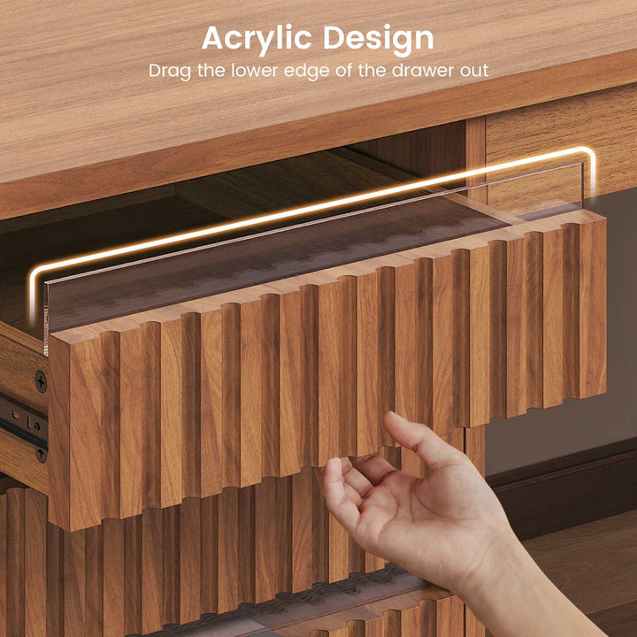 SEDETA 55.1 Inch Fluted Office Desk Modern Light Luxury Executive Desk Computer Desk with Power outlets 6 Drawers Acrylic File Drawers