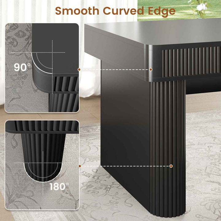 SEDETA 59 Inch Fluted Computer Desk with Storage and Power Strip Wood Office Executive Desk Writing Desk Light Luxury with 2 Drawers