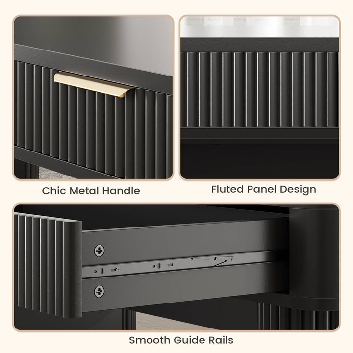 SEDETA 59 Inch Fluted Computer Desk with Storage and Power Strip Wood Office Executive Desk Writing Desk Light Luxury with 2 Drawers