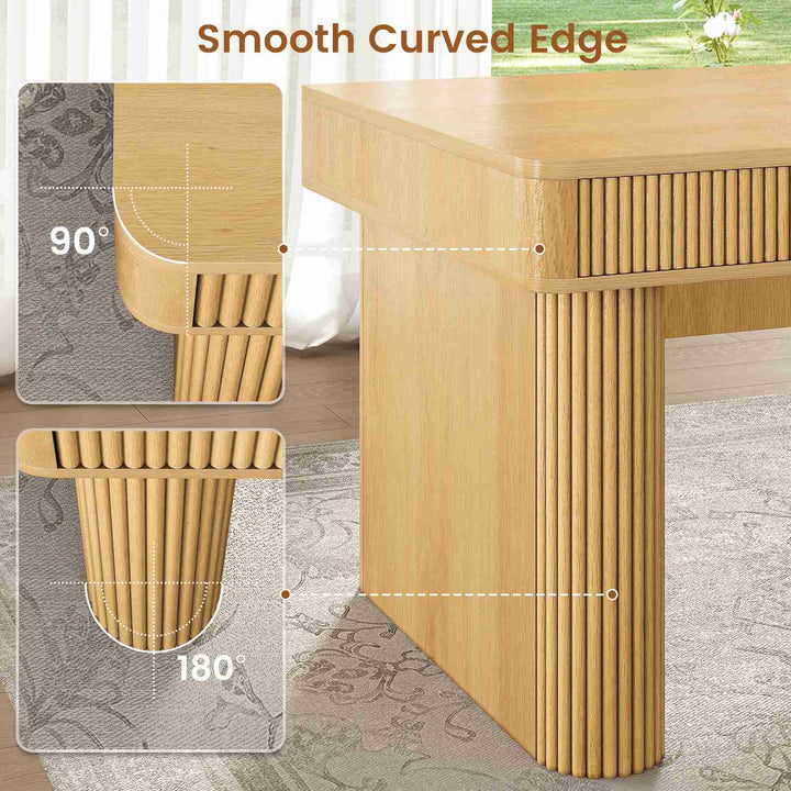 SEDETA 59 Inch Fluted Computer Desk with Storage and Power Strip Wood Office Executive Desk Writing Desk Light Luxury with 2 Drawers