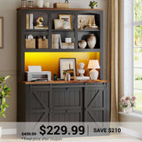 SEDETA 41 Inch 2 Drawer Farmhouse File Cabinet with Printer Stand Power Strip Storage Shelf Bar Door LED Lights fits Legal Letter A4 Size Files for Home Office