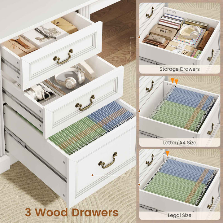 SEDETA 67 Inch Mid-Century Office Computer Desk L Shaped Desk with Tall Arched Bookshelf 3 Drawers  Storage Shelves Sliding Barn Door Power Outlets for Home Office