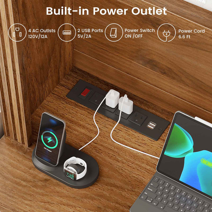 SEDETA 67 Inch Mid-Century Office Computer Desk L Shaped Desk with Tall Arched Bookshelf 3 Drawers  Storage Shelves Sliding Barn Door Power Outlets for Home Office