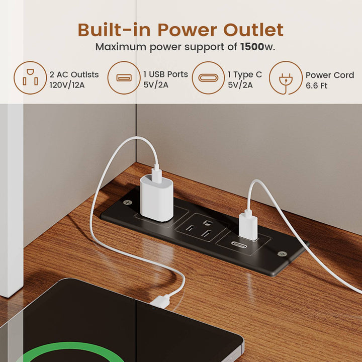 SEDETA 41 Inch 2 Drawer Farmhouse File Cabinet with Printer Stand Power Strip Storage Shelf Bar Door LED Lights fits Legal Letter A4 Size Files for Home Office