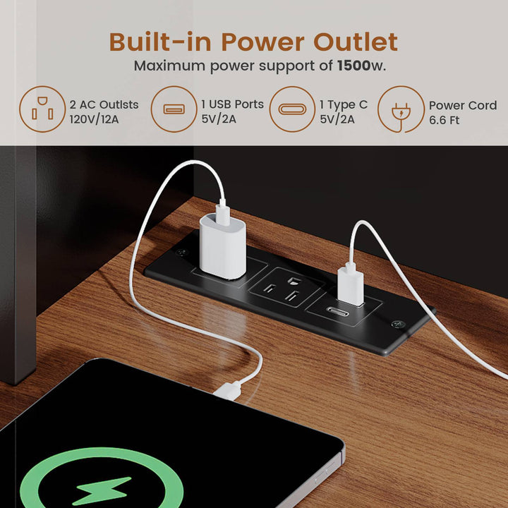 SEDETA 41 Inch 2 Drawer Farmhouse File Cabinet with Printer Stand Power Strip Storage Shelf Bar Door LED Lights fits Legal Letter A4 Size Files for Home Office