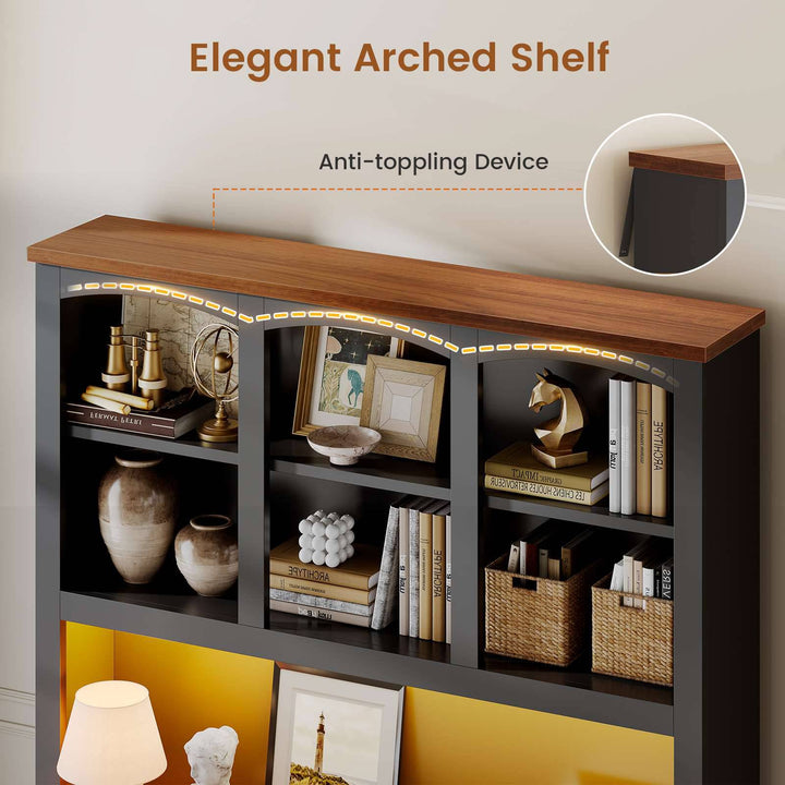 SEDETA 41 Inch 2 Drawer Farmhouse File Cabinet with Printer Stand Power Strip Storage Shelf Bar Door LED Lights fits Legal Letter A4 Size Files for Home Office