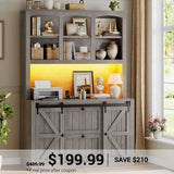 SEDETA | 41 Inch Farmhouse 2 Drawer File Cabinet with Bar Door LED Lights Filing Cabinet fits Legal Letter A4 Size Files with Power Strip Printer Stand Storage Shelf