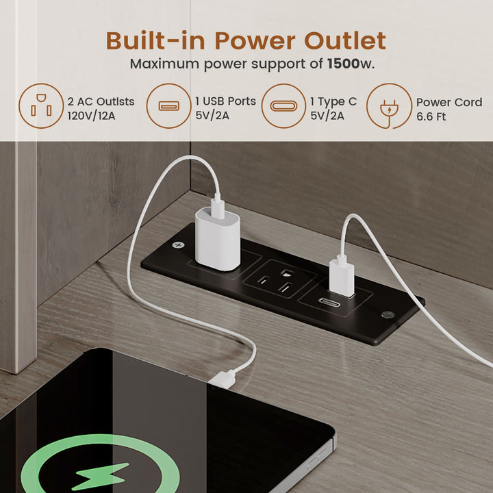 SEDETA 41 Inch 2 Drawer Farmhouse File Cabinet with Printer Stand Power Strip Storage Shelf Bar Door LED Lights fits Legal Letter A4 Size Files for Home Office