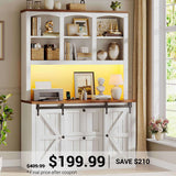 SEDETA | 41 Inch Farmhouse 2 Drawer File Cabinet with Bar Door LED Lights Filing Cabinet fits Legal Letter A4 Size Files with Power Strip Printer Stand Storage Shelf