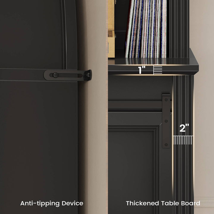 SEDETA 67 Inch Mid-Century Office Computer Desk L Shaped Desk with Tall Arched Bookshelf 3 Drawers  Storage Shelves Sliding Barn Door Power Outlets for Home Office