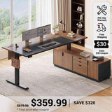 SEDETA 71 Inch Height Adjustable Electric Standing Desk L Shaped Sit Stand Up Office Executive Computer Desk with 3 Drawers Cabinet Side Hook  Power Outlets