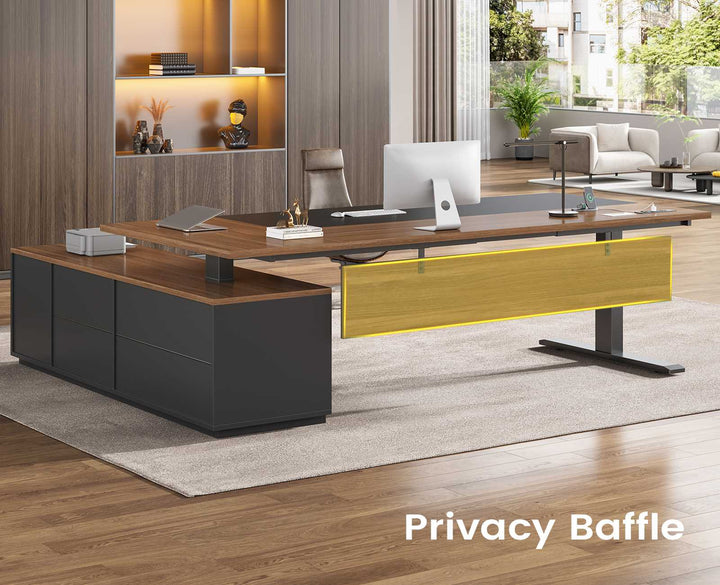 SEDETA 71 Inch Height Adjustable Electric Standing Desk L Shaped Sit Stand Up Office Executive Computer Desk with 3 Drawers Cabinet Side Hook  Power Outlets