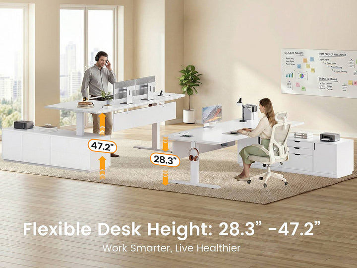 SEDETA 71 Inch Height Adjustable Electric Standing Desk L Shaped Sit Stand Up Office Executive Computer Desk with 3 Drawers Cabinet Side Hook  Power Outlets