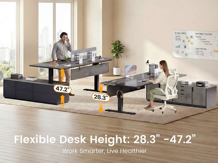 SEDETA 71 Inch Height Adjustable Electric Standing Desk L Shaped Sit Stand Up Office Executive Computer Desk with 3 Drawers Cabinet Side Hook  Power Outlets