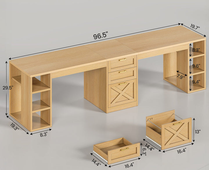 SEDETA® 96.5 Inch Two Person Farmhouse Computer Desk with Drawers and Storage Shelves for Home Office