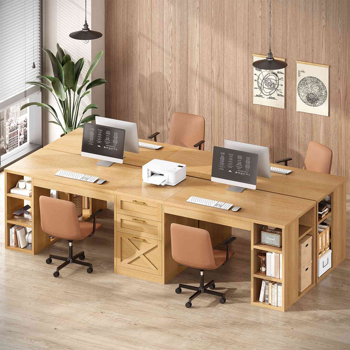 SEDETA® 96.5 Inch Two Person Farmhouse Computer Desk with Drawers and Storage Shelves for Home Office