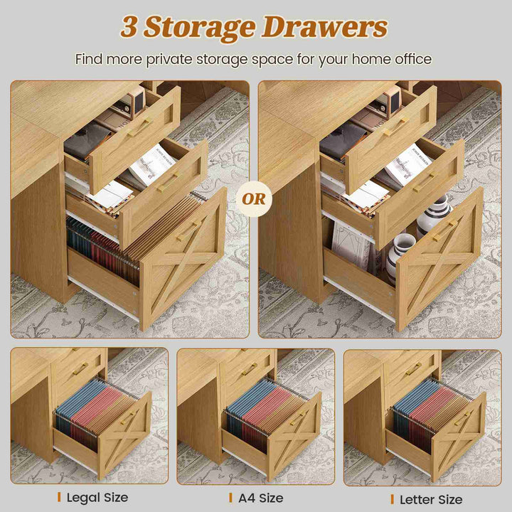 SEDETA® 96.5 Inch Two Person Farmhouse Computer Desk with Drawers and Storage Shelves for Home Office