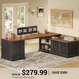 SEDETA | 70.9 Inch Farmhouse L Shaped Computer Desk Reversible 105 Inch Long Executive Desk with Printer Stand Storage Cabinet Shelves Drawers Power Outlet