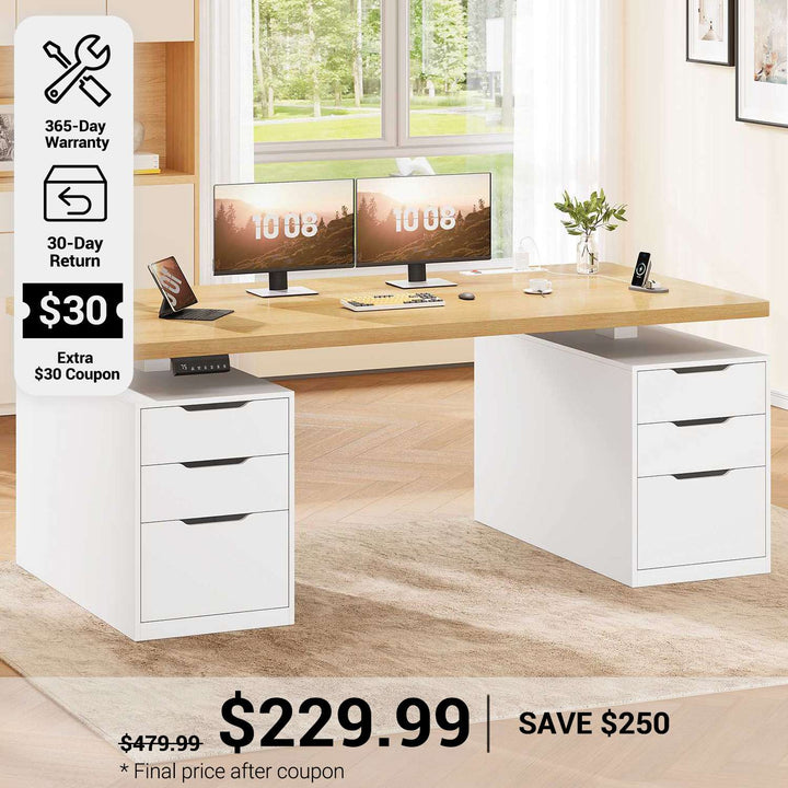 SEDETA® 55 Inch Electric Standing Desk Ergonomic Height Adjustable Executive Computer Desks with Storage 6 Drawers Power Outlets