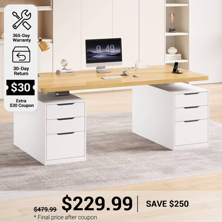 SEDETA® 55 Inch Electric Standing Desk Ergonomic Height Adjustable Executive Computer Desks with Storage 6 Drawers Power Outlets