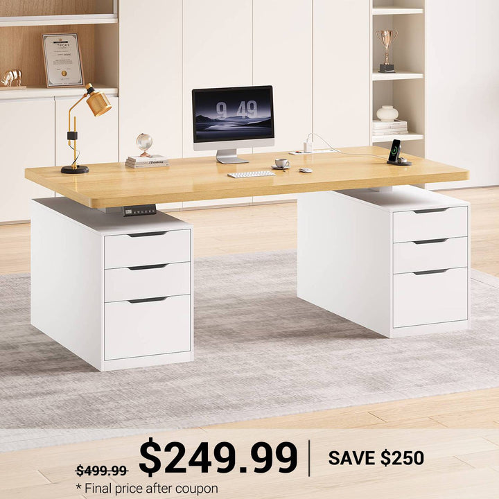 SEDETA 55 Inch Electric Standing Desk with 6 Drawers Adjustable Stand up Desk with Storage Computer Desks with Power Outlets