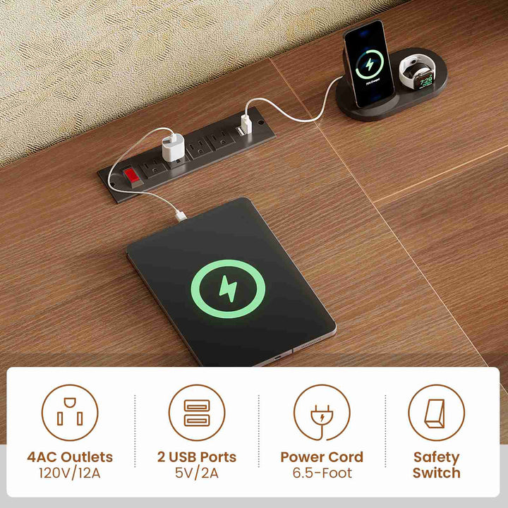 SEDETA 70.9 Inch Vintage L Shaped Computer Desk Reversible 105 Inch Long Executive Desk with Drawers Storage Cabinet Shelves Printer Stand Power Outlet