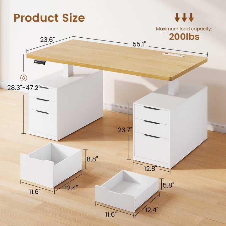 SEDETA 55 Inch Electric Standing Desk with 6 Drawers Adjustable Stand up Desk with Storage Computer Desks with Power Outlets