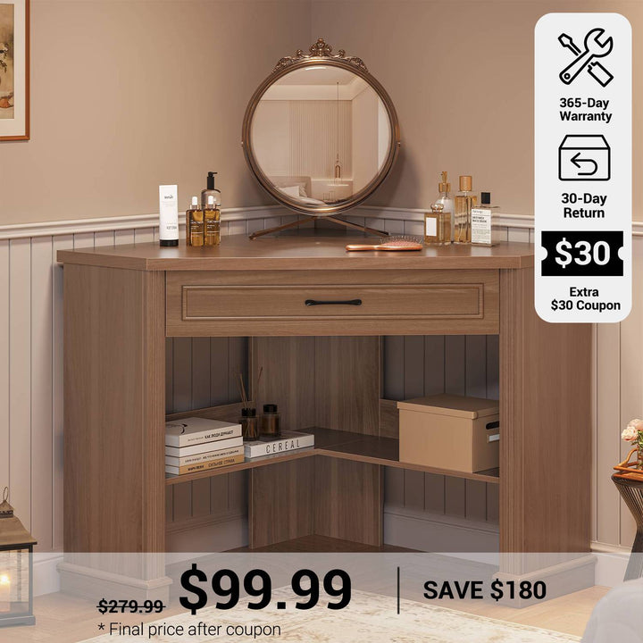 SEDETA® 31.5 Inch Farmhouse Corner Desk Multifunctional Computer Table Triangle Space Saving for Home Office