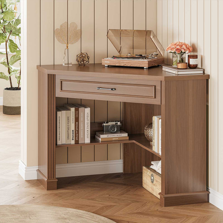 SEDETA 31.5 Inch Corner Desk Farmhouse Computer Desk with Storage Drawer Shelves for Small Space