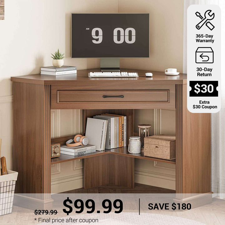 SEDETA® 31.5 Inch Farmhouse Corner Desk Multifunctional Computer Table Triangle Space Saving for Home Office