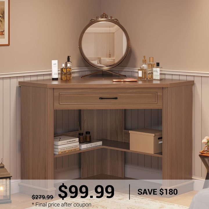 SEDETA | 31.5 Inch Farmhouse Corner Computer Desk with Storage Shelves for Home Office
