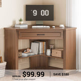 SEDETA | 31.5 Inch Farmhouse Corner Computer Desk with Storage Shelves for Home Office