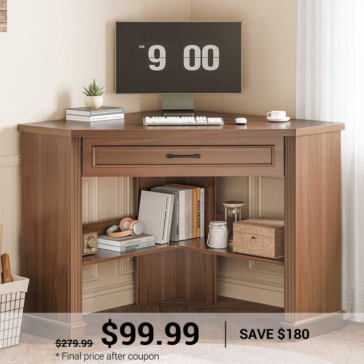 SEDETA | 31.5 Inch Farmhouse Corner Computer Desk with Storage Shelves for Home Office