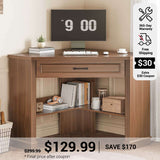 SEDETA 31.5 Inch Corner Desk Farmhouse Computer Desk with Storage Drawer Shelves for Small Space
