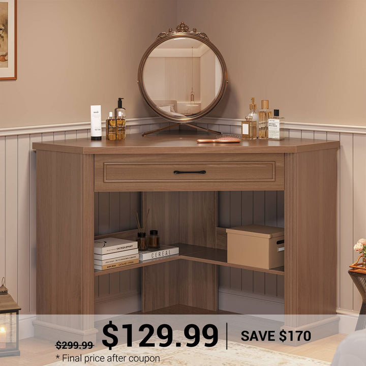 SEDETA 31.5 Inch Corner Desk Farmhouse Computer Desk with Storage Drawer Shelves for Small Space