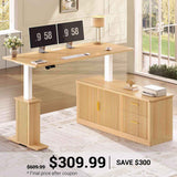 SEDETA | 55 Inch Electric Standing Desks Height Adjustable L Shaped Light Luxury Fluted Computer Desk with Storage Drawers Power Outlets