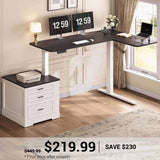 SEDETA | 70.9 Inch Farmhouse Standing Computer Desks Electric Height Adjustable L Shaped Office Executive Desk with Power Outlet 3 Drawers for Home Office