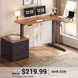 SEDETA | 70.9 Inch Farmhouse Standing Computer Desks Electric Height Adjustable L Shaped Office Executive Desk with Power Outlet 3 Drawers for Home Office