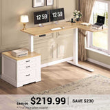 SEDETA | 70.9 Inch Farmhouse Standing Computer Desks Electric Height Adjustable L Shaped Office Executive Desk with Power Outlet 3 Drawers for Home Office