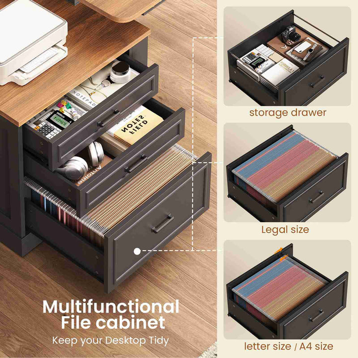 SEDETA | 70.9 Inch Farmhouse Standing Computer Desks Electric Height Adjustable L Shaped Office Executive Desk with Power Outlet 3 Drawers for Home Office