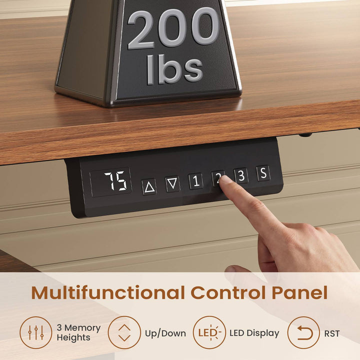 SEDETA | 70.9 Inch Farmhouse Standing Computer Desks Electric Height Adjustable L Shaped Office Executive Desk with Power Outlet 3 Drawers for Home Office