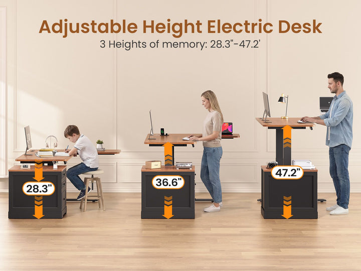 SEDETA | 70.9 Inch Farmhouse Standing Computer Desks Electric Height Adjustable L Shaped Office Executive Desk with Power Outlet 3 Drawers for Home Office